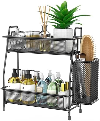 Bathroom Organizer with Basket - 2-Tier Counter Storage