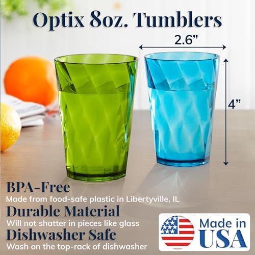 8-Piece Plastic Reusable Drinking Glasses in Jewel Tone Colors by US Acrylic