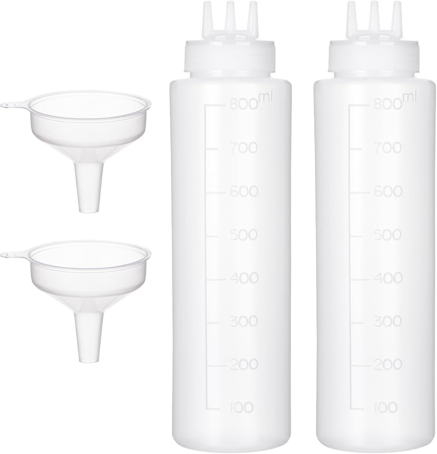 Two-Pack 3-Hole Squeeze Bottles with 2 Funnels