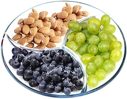 NUTRIUPS Small Round Glass SERVING Plate with Dividers