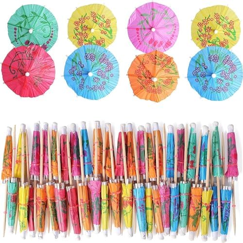 Haundry 50-Pack Cocktail Umbrella Picks - tropical drink picks for Luau Party