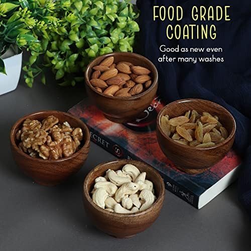 Hand-Crafted Acacia Small Wooden Bowls 4oz Set