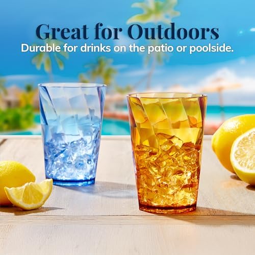 8-Piece Plastic Reusable Drinking Glasses in Jewel Tone Colors by US Acrylic