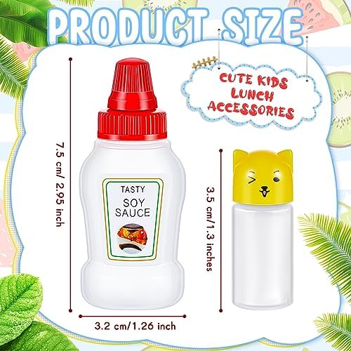26 Pcs Lunch Bento Soy Sauce Case Container for Kids with Condiment Squeeze Bottles and Animal Food Picks