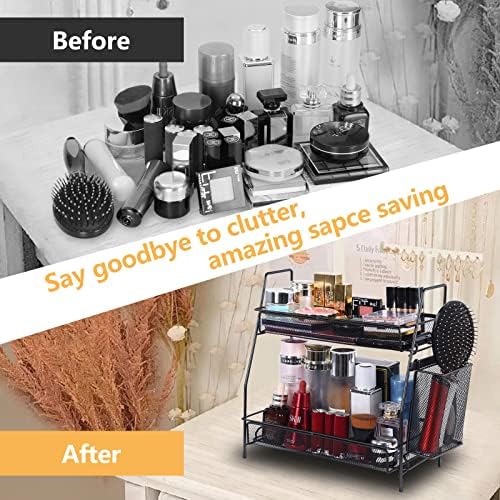 Bathroom Organizer with Basket - 2-Tier Counter Storage