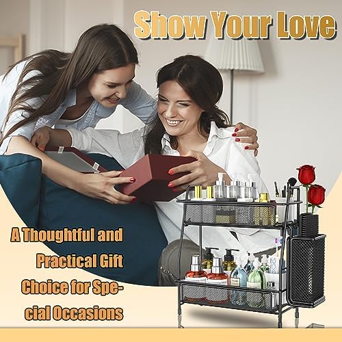 Bathroom Organizer with Basket - 2-Tier Counter Storage