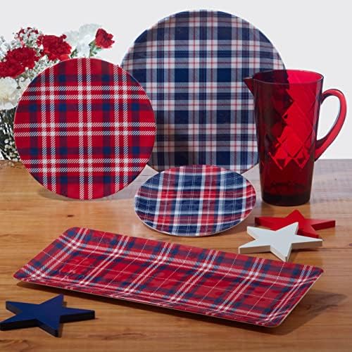 Patriotic Plaid Melamine Dinner Plates Set of 6