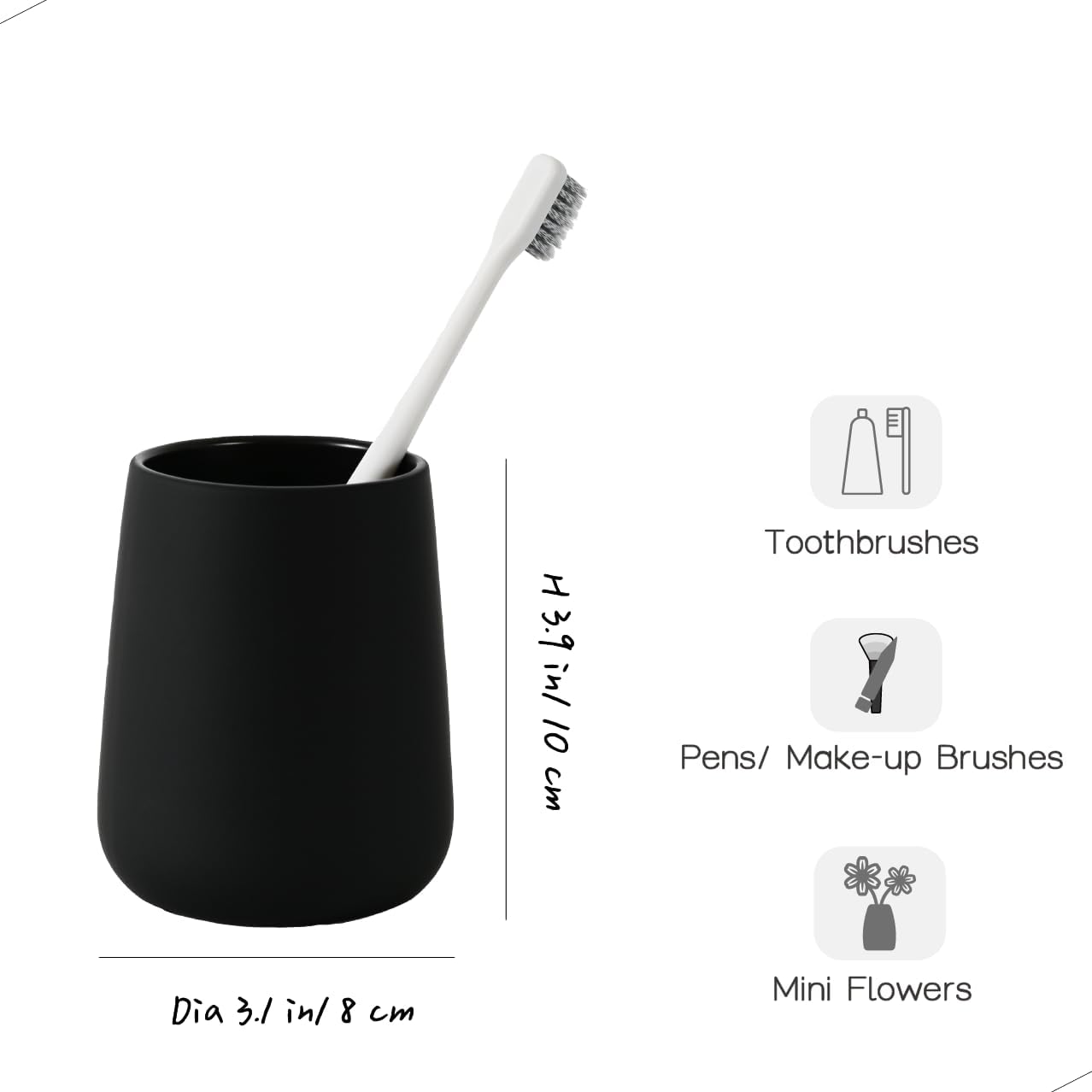 Modern Matte Black Ceramic Toothbrush Holder