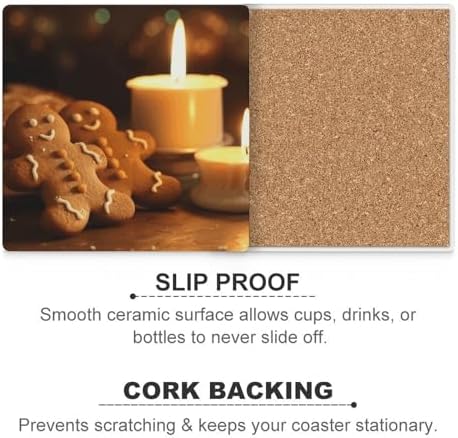 Candles and Gingerbread Men Ceramic Coasters Set of 4