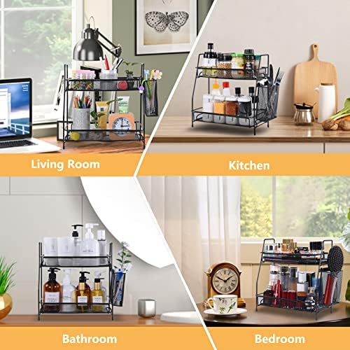 Bathroom Organizer with Basket - 2-Tier Counter Storage