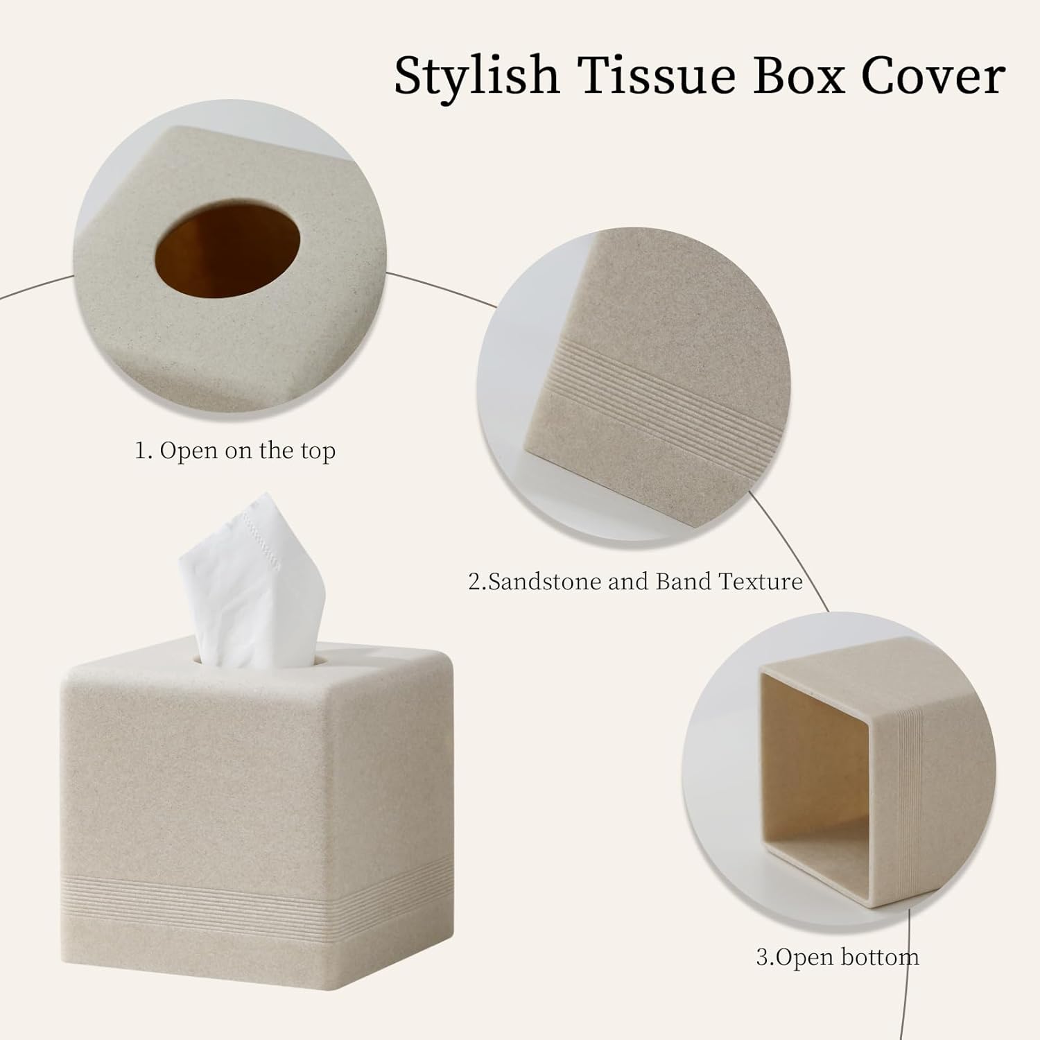 Haocoott Tissue Box Cover Square Beige