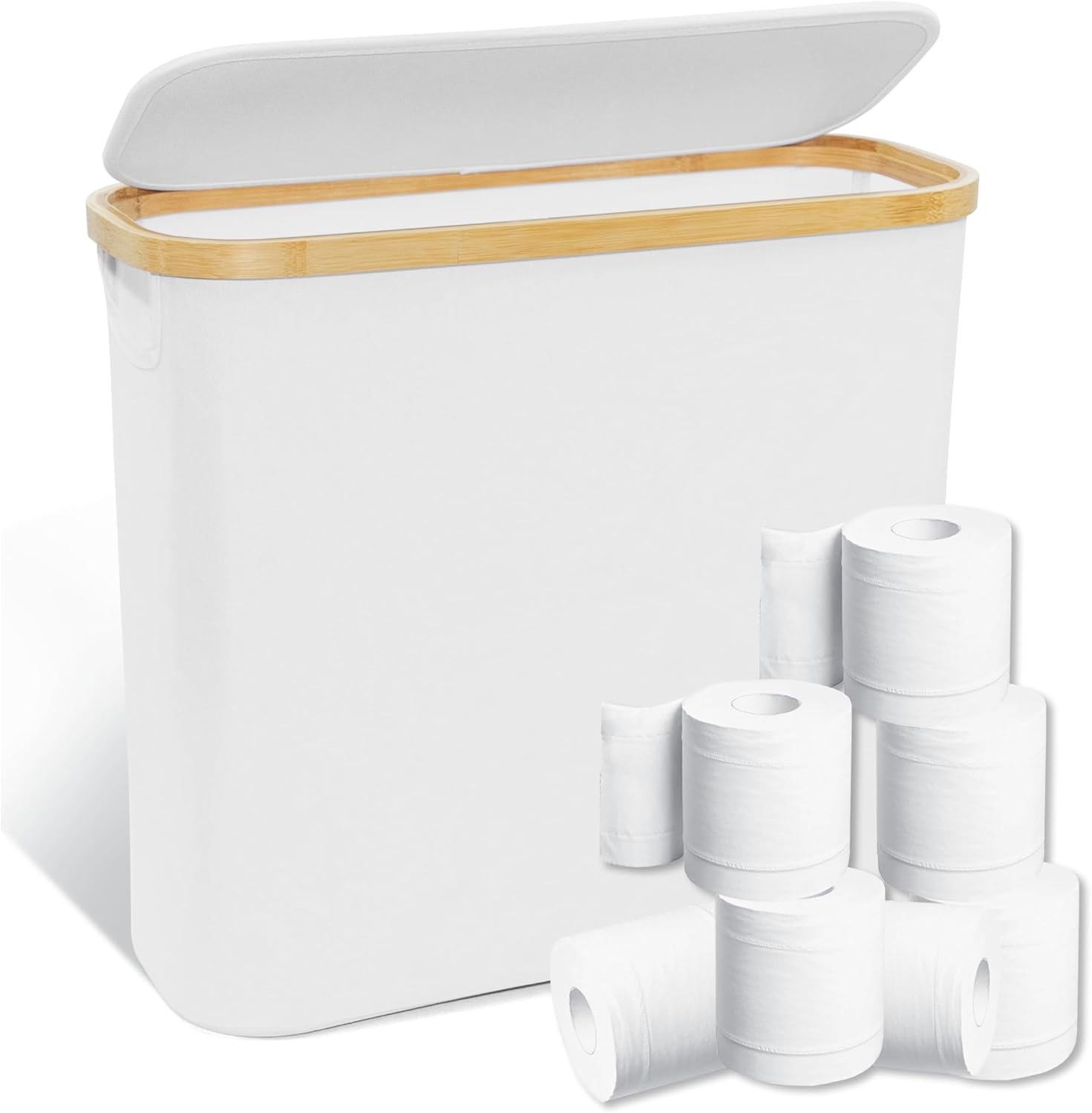 HoomTop White Toilet Paper Storage Basket with Lid