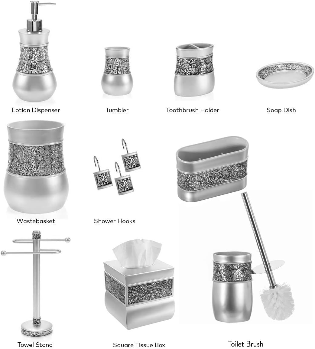 Crackled Glass Toilet Brush Set - Rust-Resistant Durable