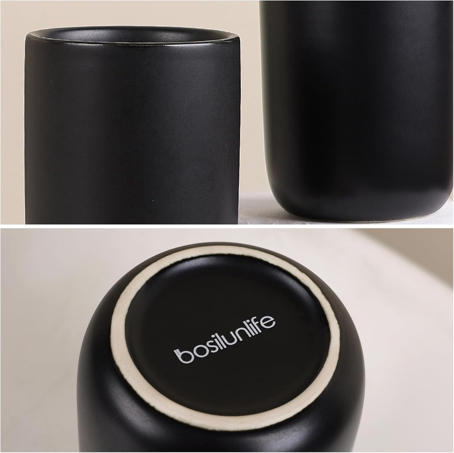 BosilunLife Ceramic Toothbrush Holder - 12oz Black Tumbler Cup - Reusable Oral Care Accessory