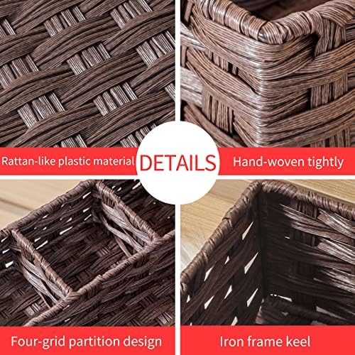 AMTOTAM Multi-Use Hand Woven Plastic Wicker Basket for Bathroom Storage Rustic Farmhouse Design Includes Divider