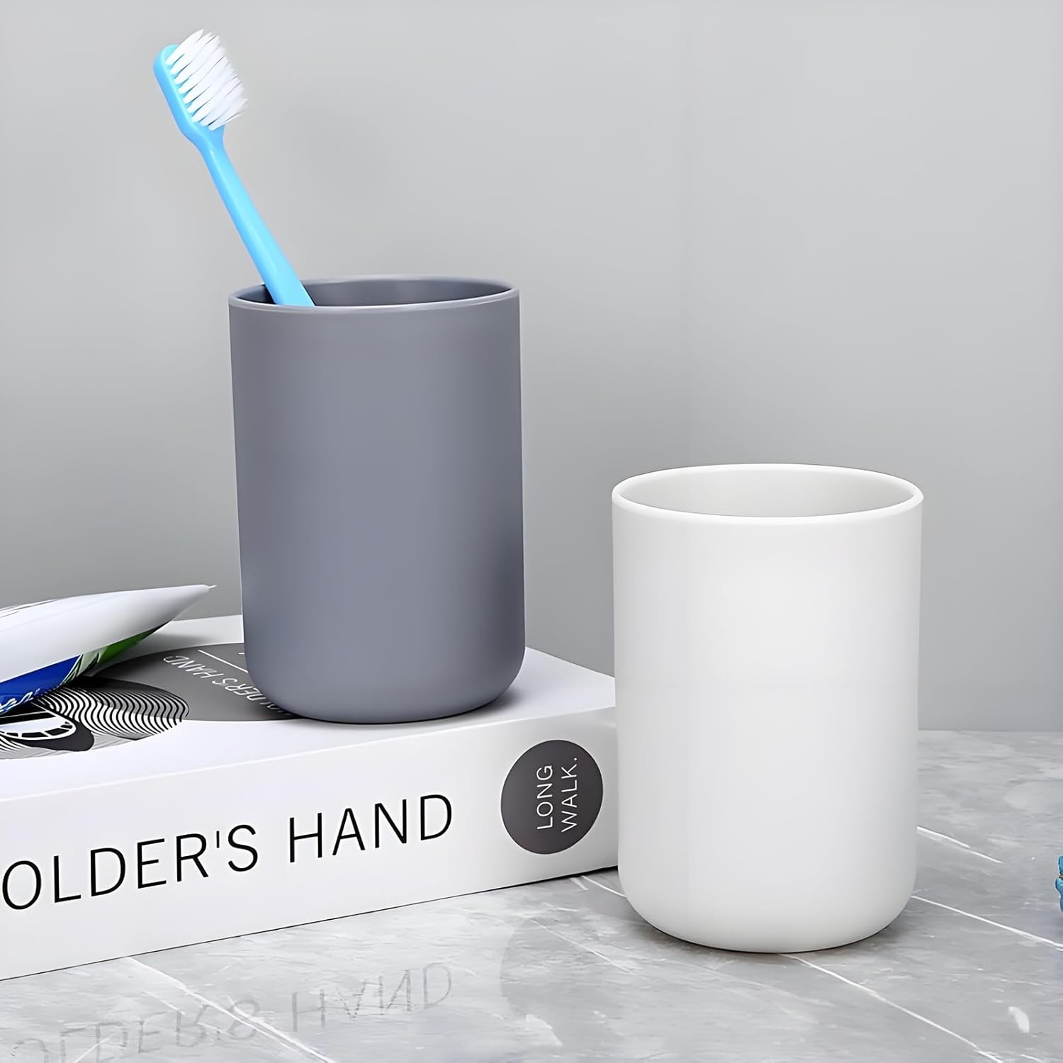 4 Piece Plastic Bathroom Tumbler Cup Organizer