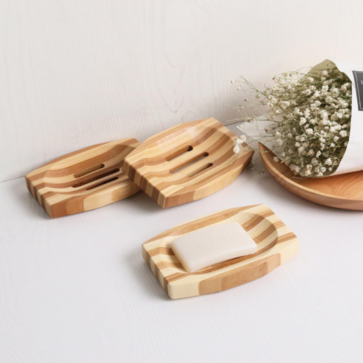 1pc Natural Bamboo Soap Holder Retro Design Compact Eco-Friendly for Bathroom Kitchen Use