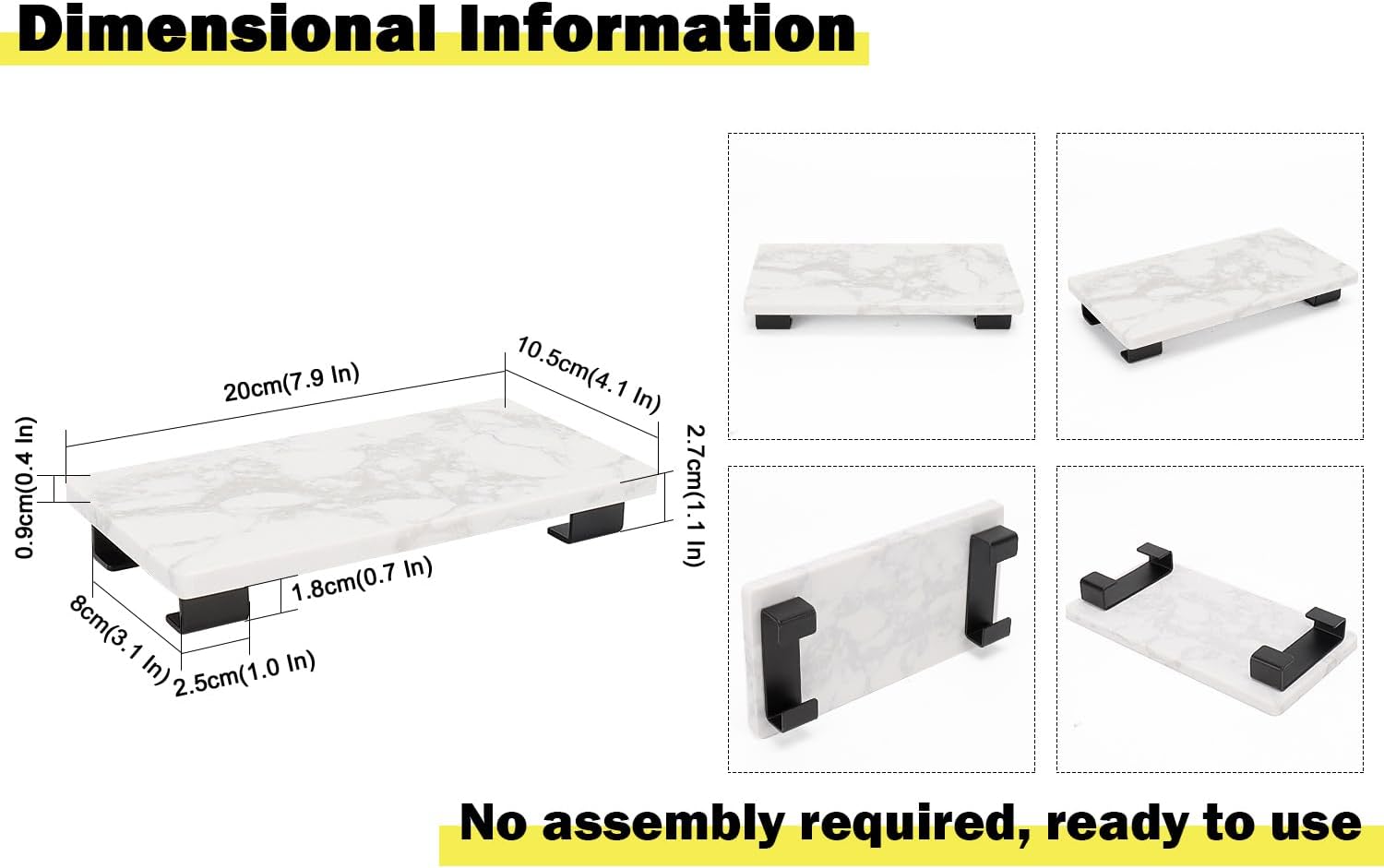 Winmien Luxury Marble Bath Vanity Tray Black Rectangles 8x4x1 inches