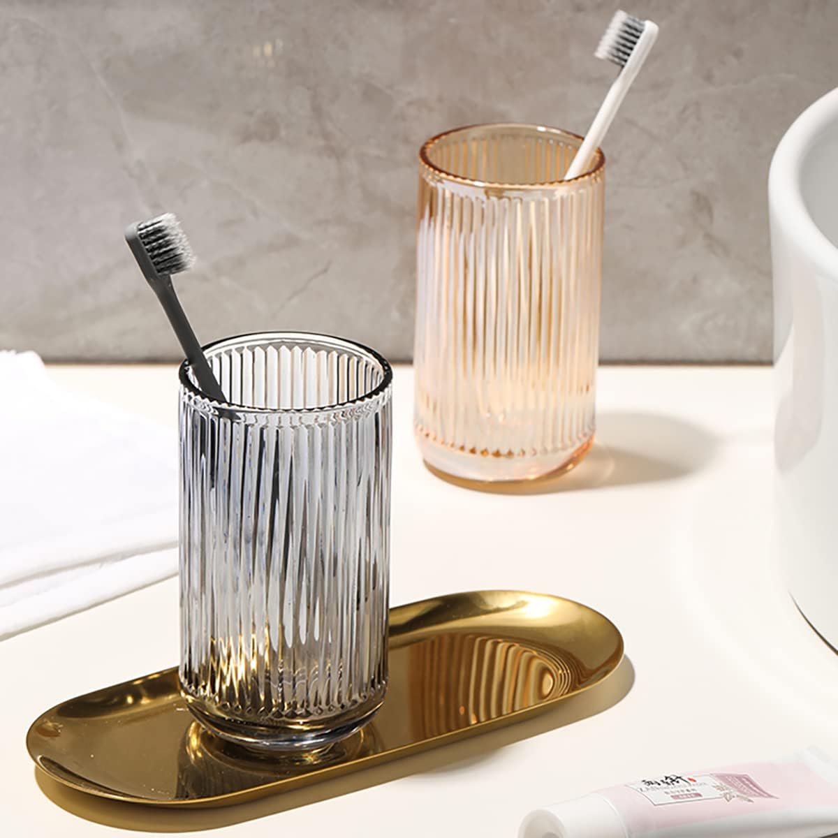 Gaolinci 2-Piece Glass Tumbler Toothbrush Holder