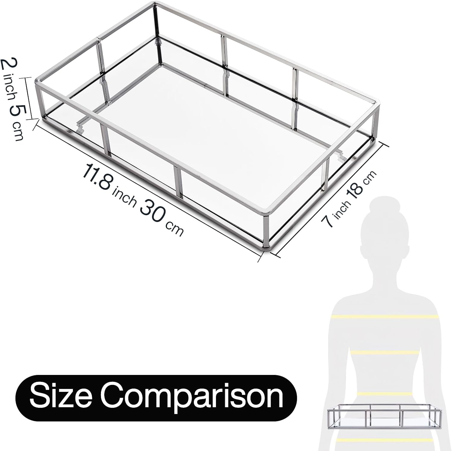 Silver Mirrored Vanity Tray Organizer for Bathroom