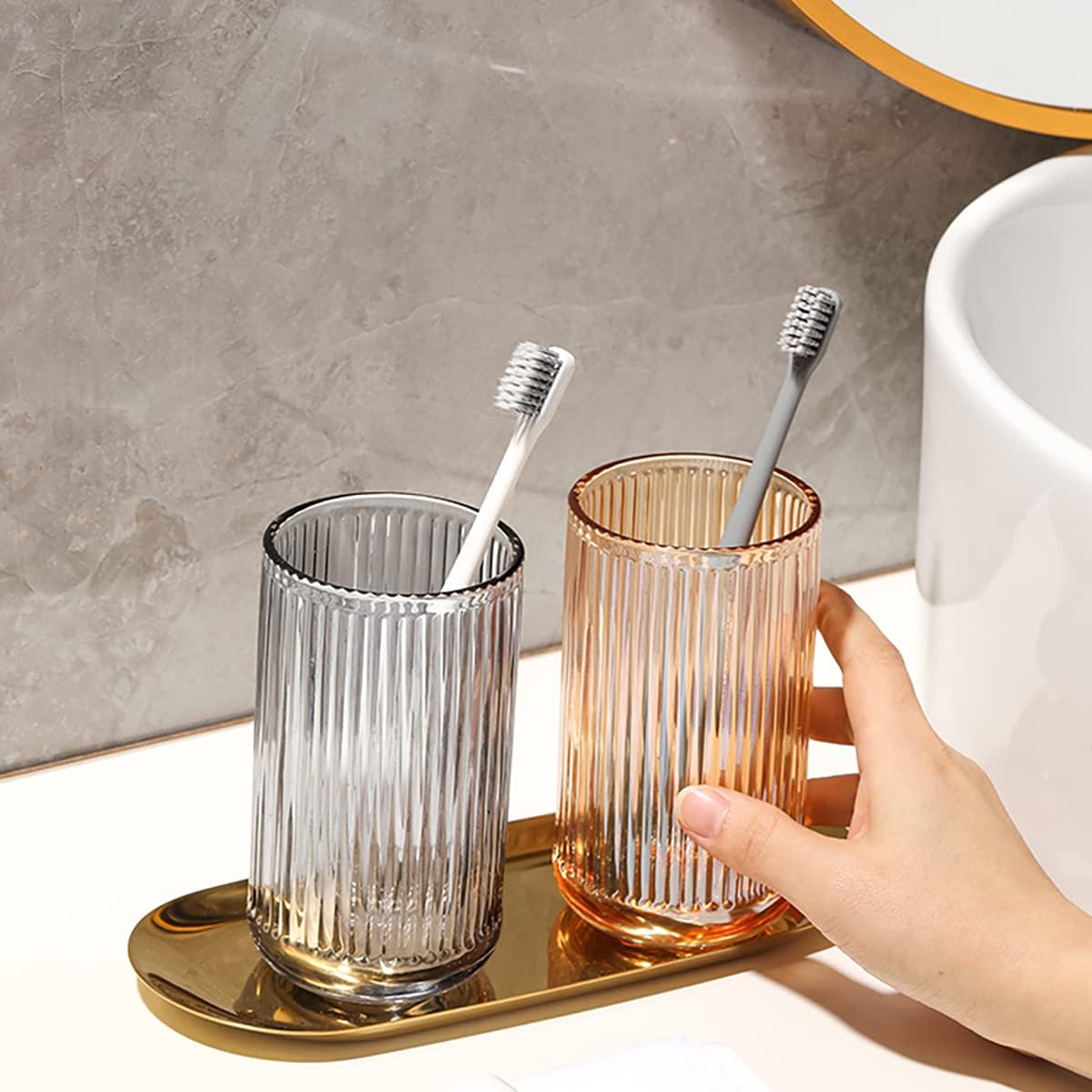 Gaolinci 2-Piece Glass Tumbler Toothbrush Holder
