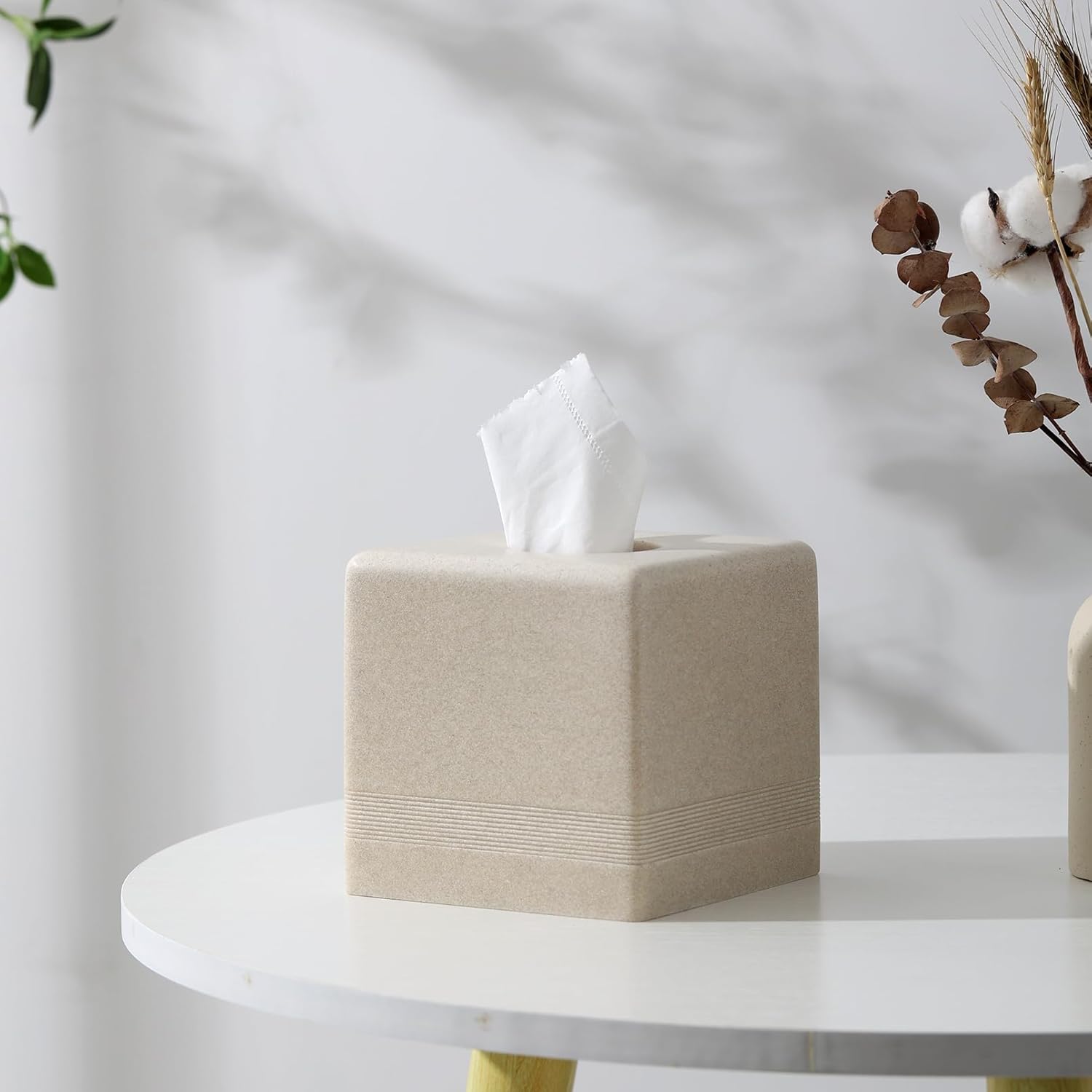 Haocoott Tissue Box Cover Square Beige