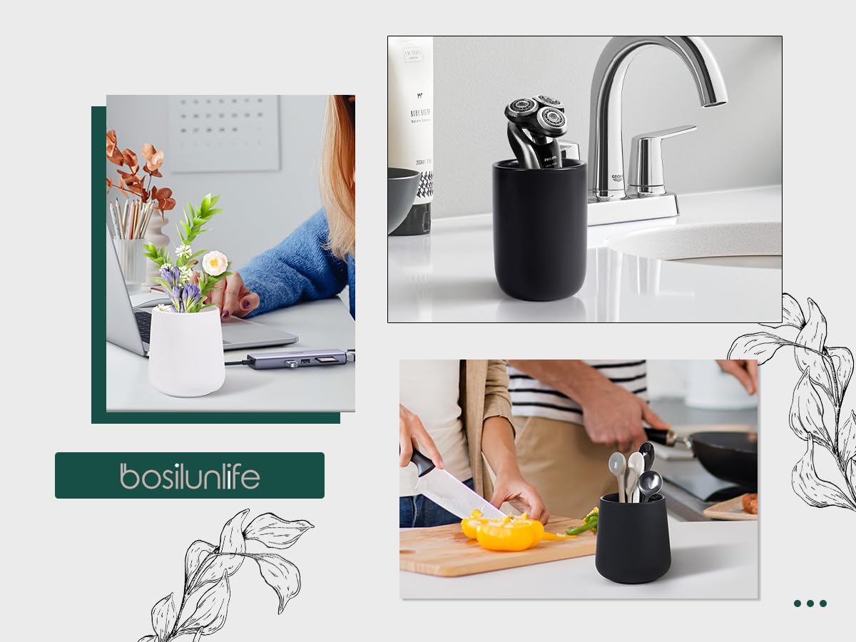 BosilunLife Ceramic Toothbrush Holder - 12oz Black Tumbler Cup - Reusable Oral Care Accessory