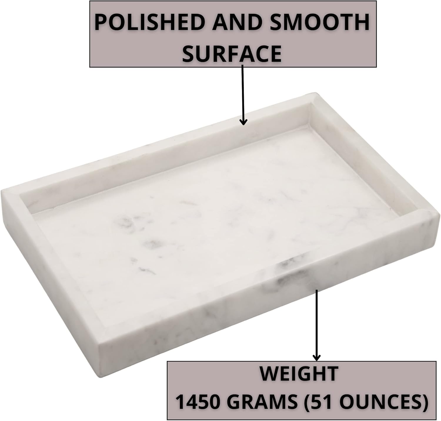 KC KULLICRAFT Natural Marble Tray for Desktop Kitchen Bathroom Organizer