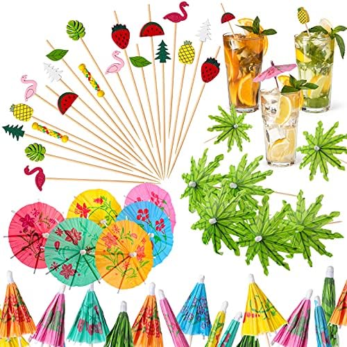 Patelai 160 Pcs Cocktail Accessories Delicate Tropical Bamboo Picks Perfect for Summer Parties