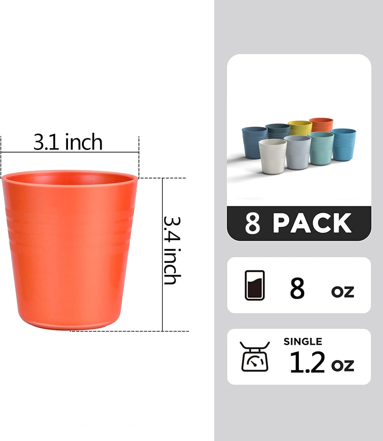 Eco-Friendly Wheat Straw Cups Reusable 8 Oz Plastic Set for Kitchen Durable BPA-Free