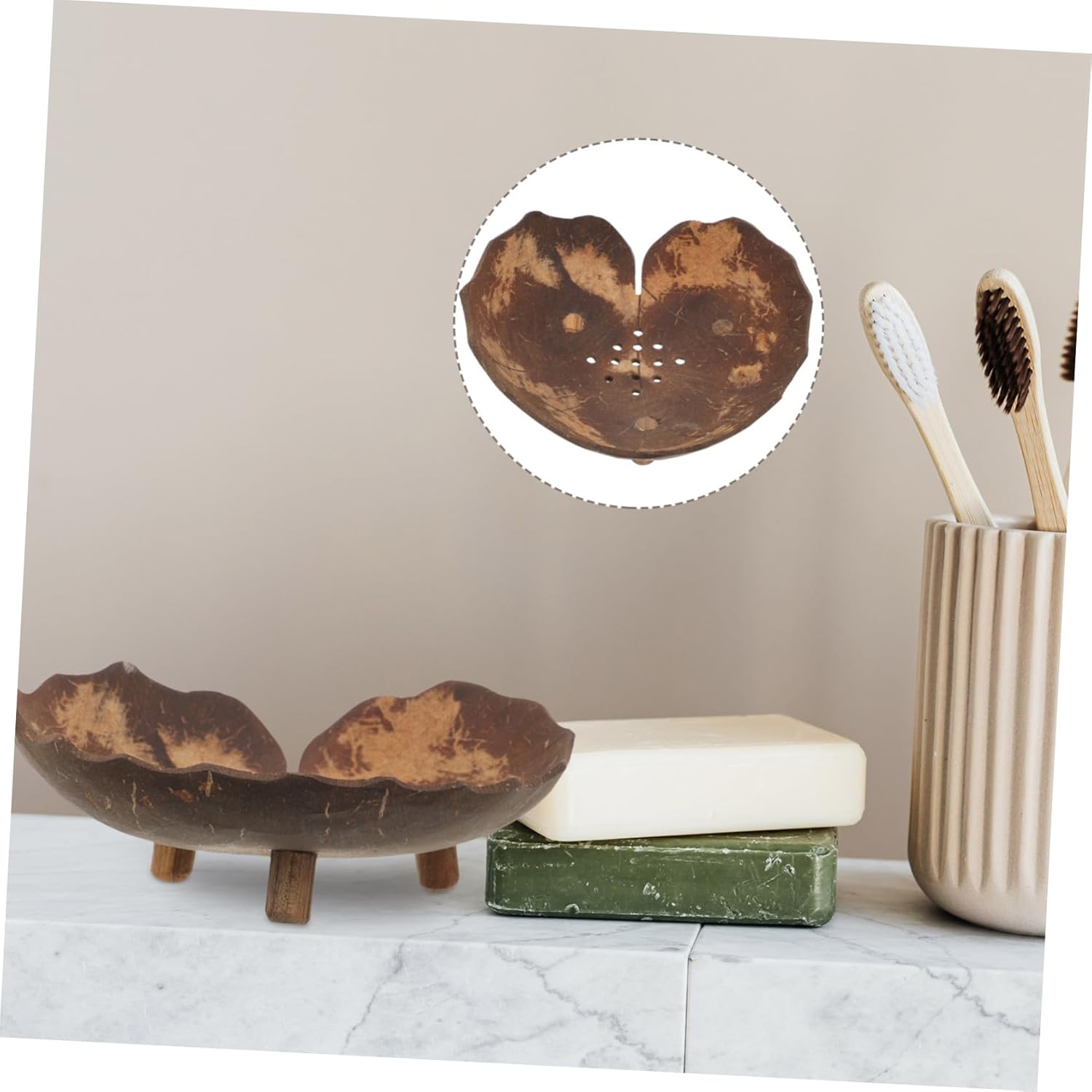 Healifty Coconut Shell Soap Dish Holder for Bathroom and Kitchen