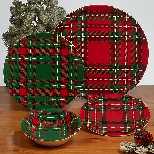Certified International 11-Inch Christmas Plaid Melamine Dinner Plates Large Set of 6
