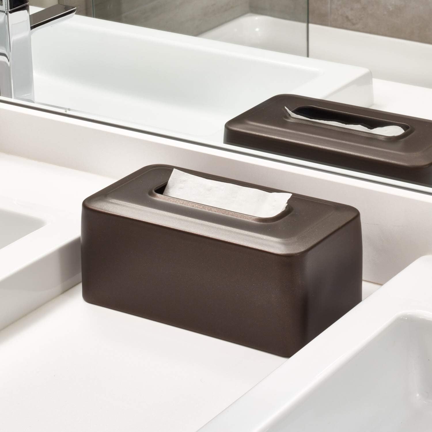 Tissue Box Cover for Bathroom Elegant Slide-On Design Bronze