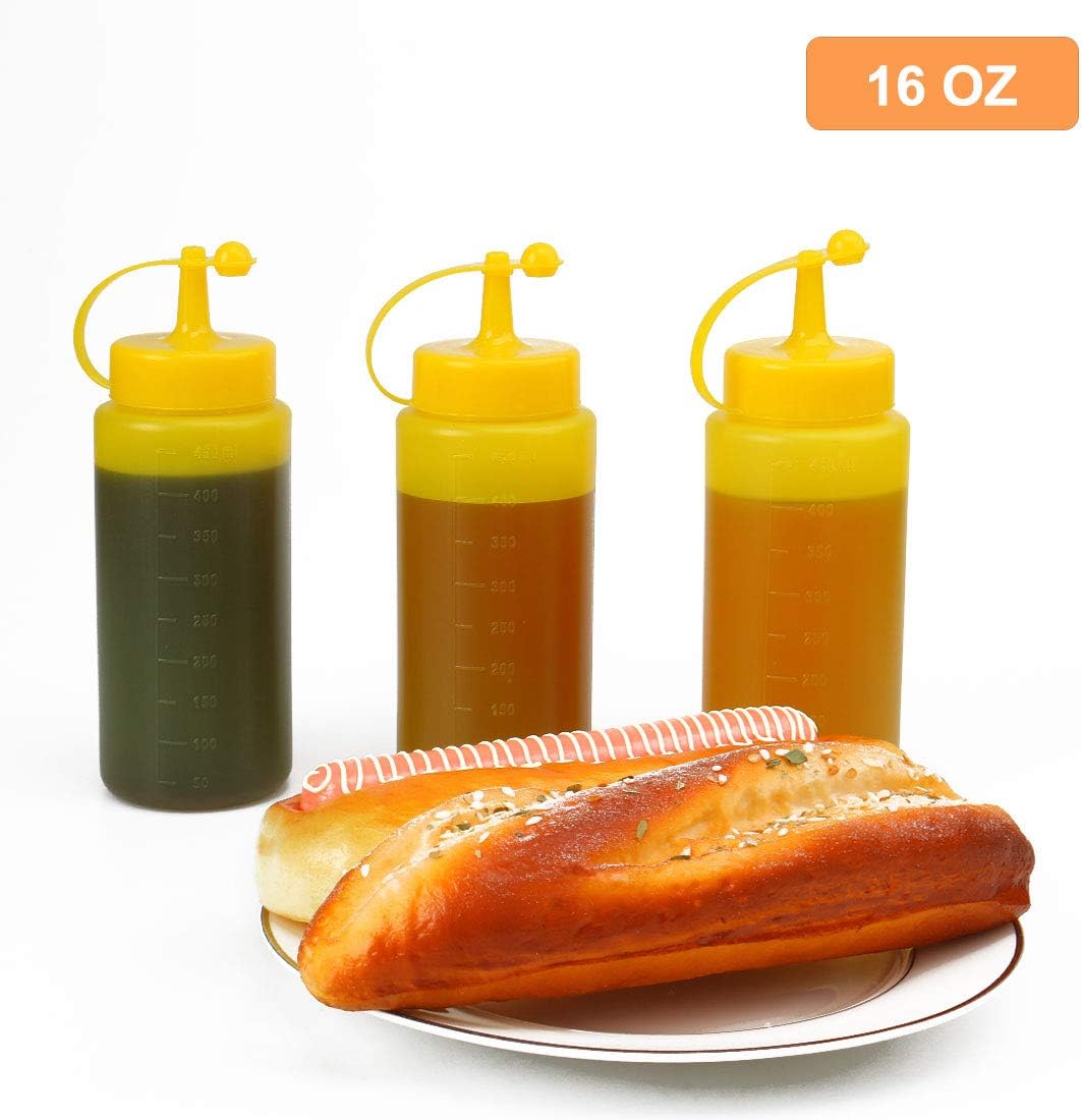 4-Piece 16oz Plastic Condiment Squeeze Bottles with Cap for Kitchen Use