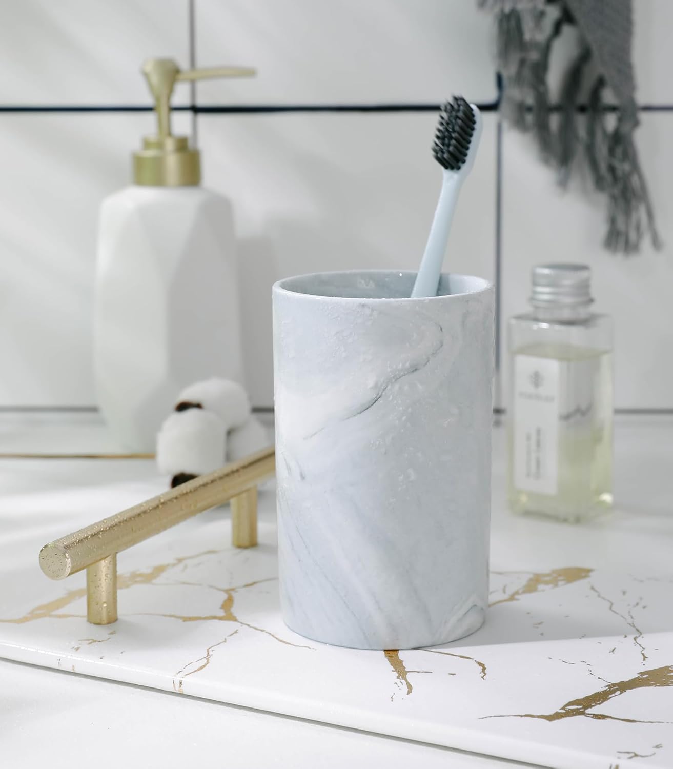 Kelake Ceramic Tumbler Cup Gray Marble Bathroom Holder