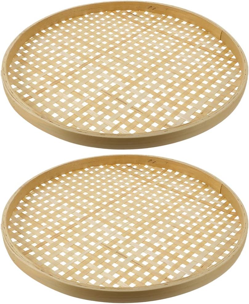 2-Piece Bamboo Storage Baskets for Kitchen Counter Fruit Bread Organizers Decorative