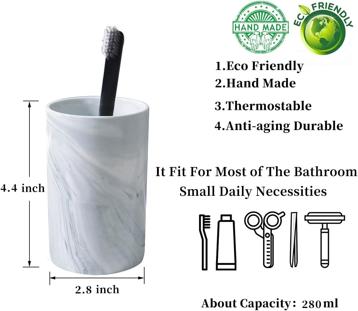 Kelake Ceramic Tumbler Cup Gray Marble Bathroom Holder