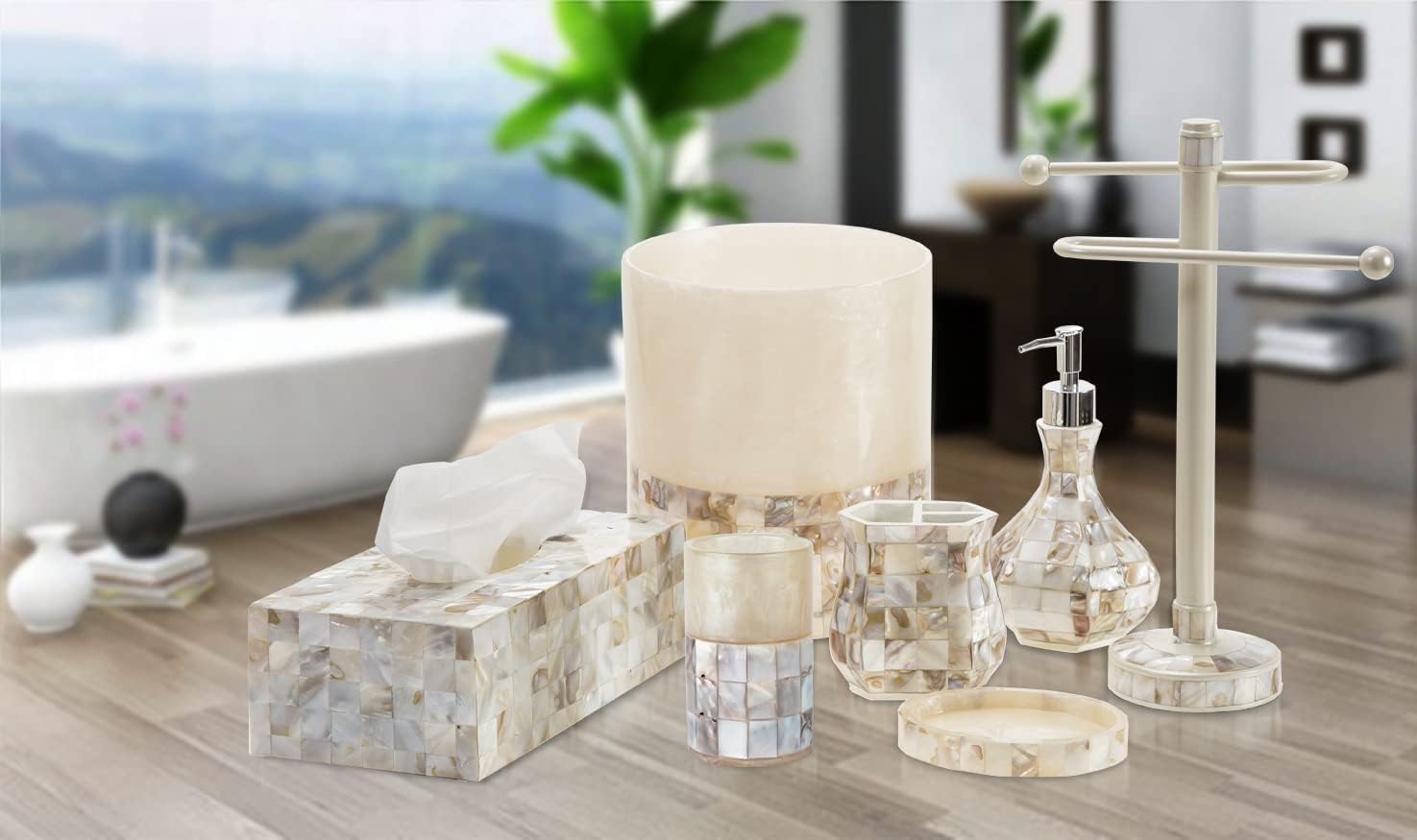 Milano Toothbrush Cup with Mother of Pearl - Electric Toothbrush Holder for Bathroom