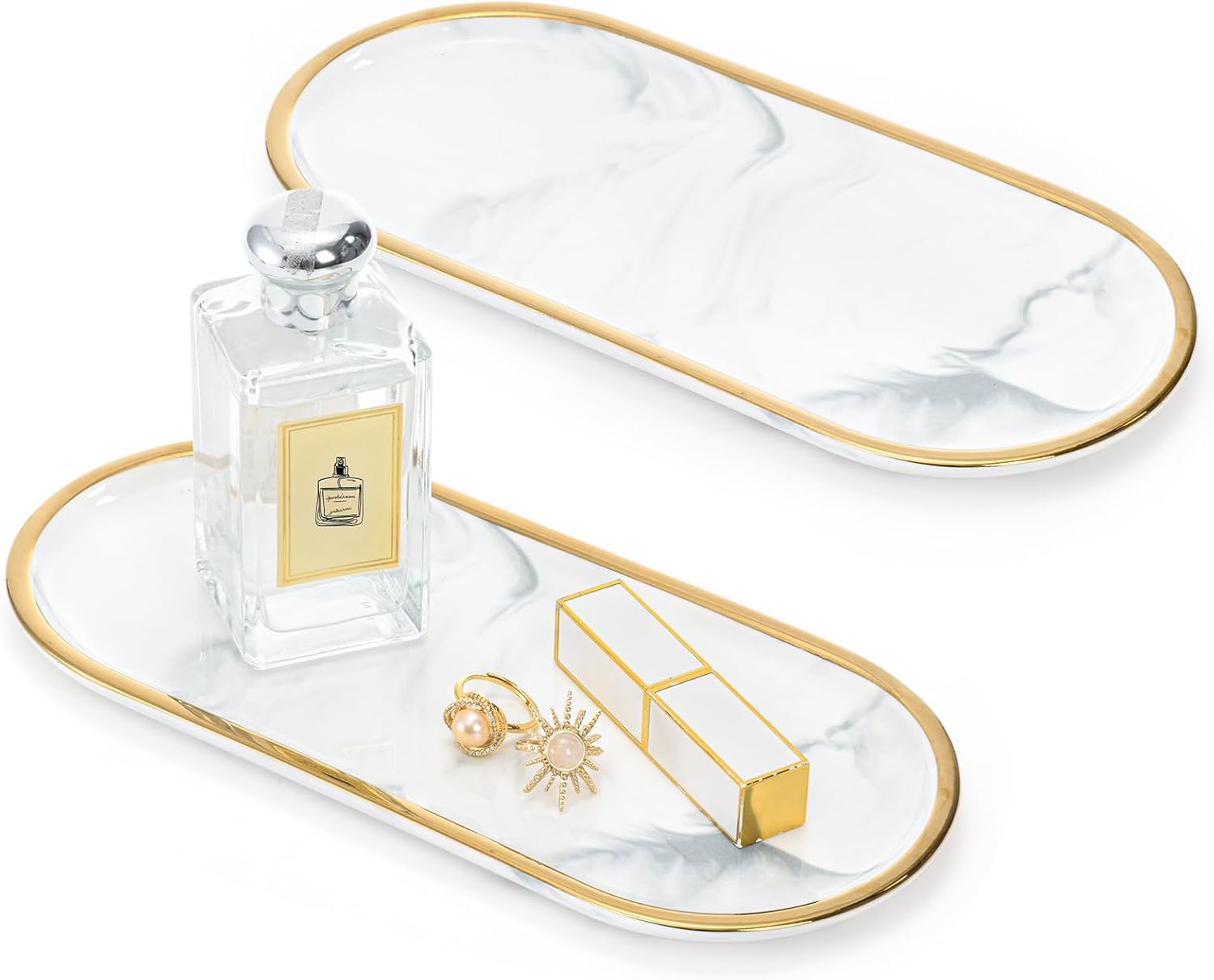 2-Piece Marble Vanity Trays Set