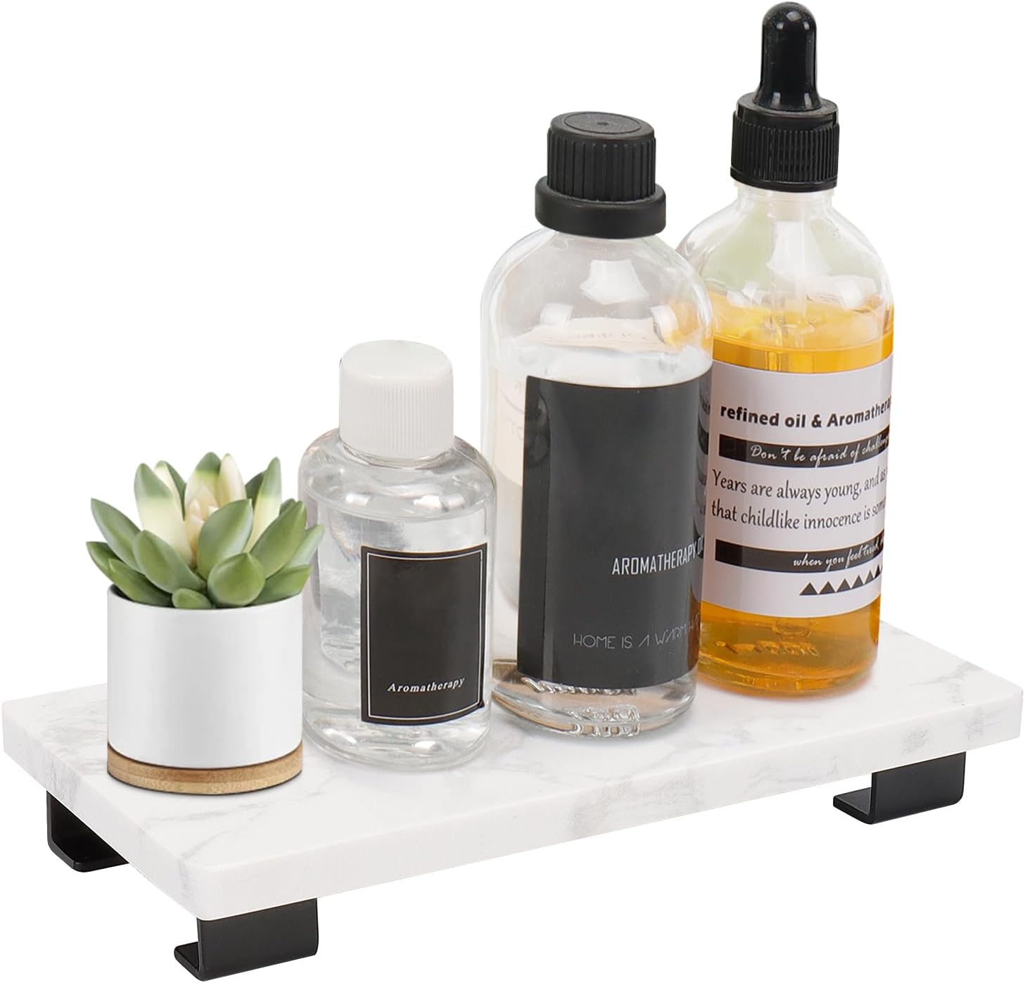 Winmien Luxury Marble Bath Vanity Tray Black Rectangles 8x4x1 inches