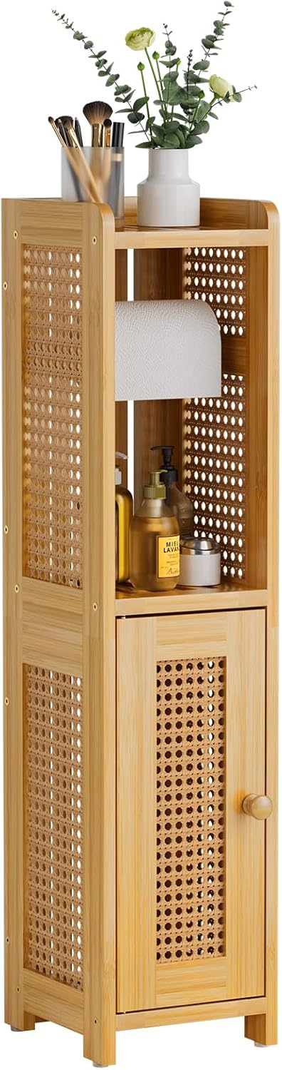 Amazing Bamboo Toilet Paper Storage Cabinet for Narrow Spaces and Small Bathrooms