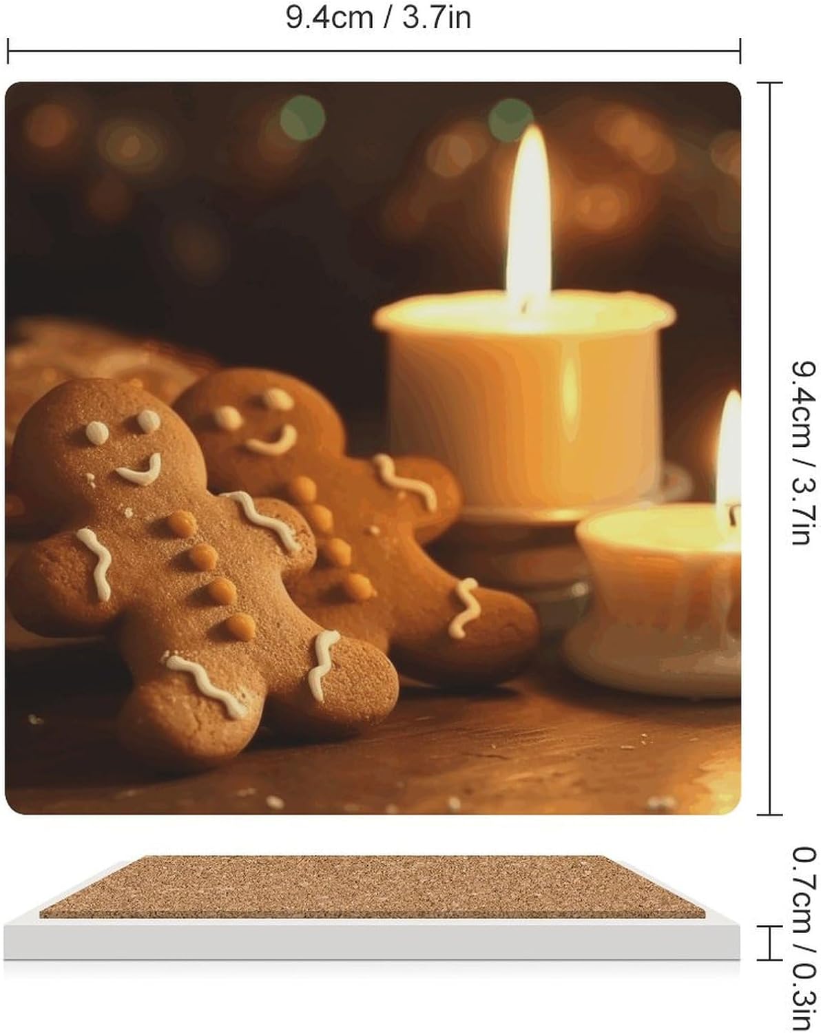 Candles and Gingerbread Men Ceramic Coasters Set of 4