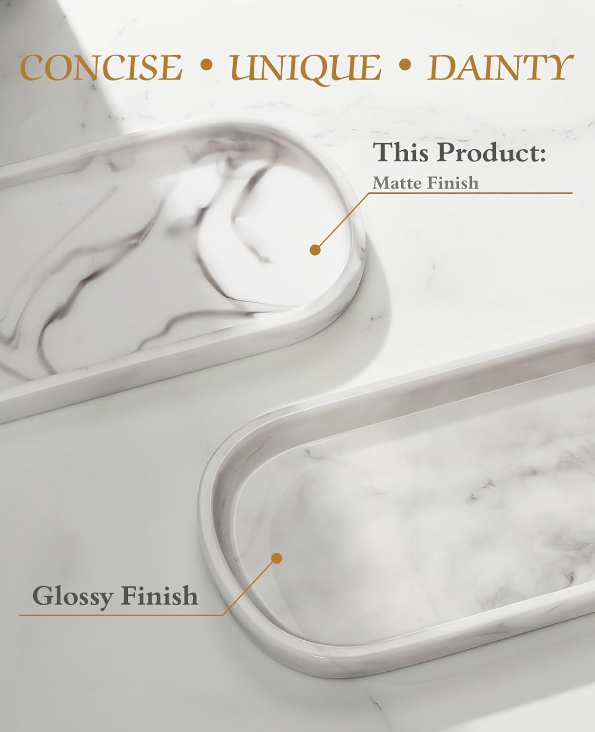 Elegantly Simple Oval Vanity Tray - White Marble Bathroom Organizer for Jewelry Small Items