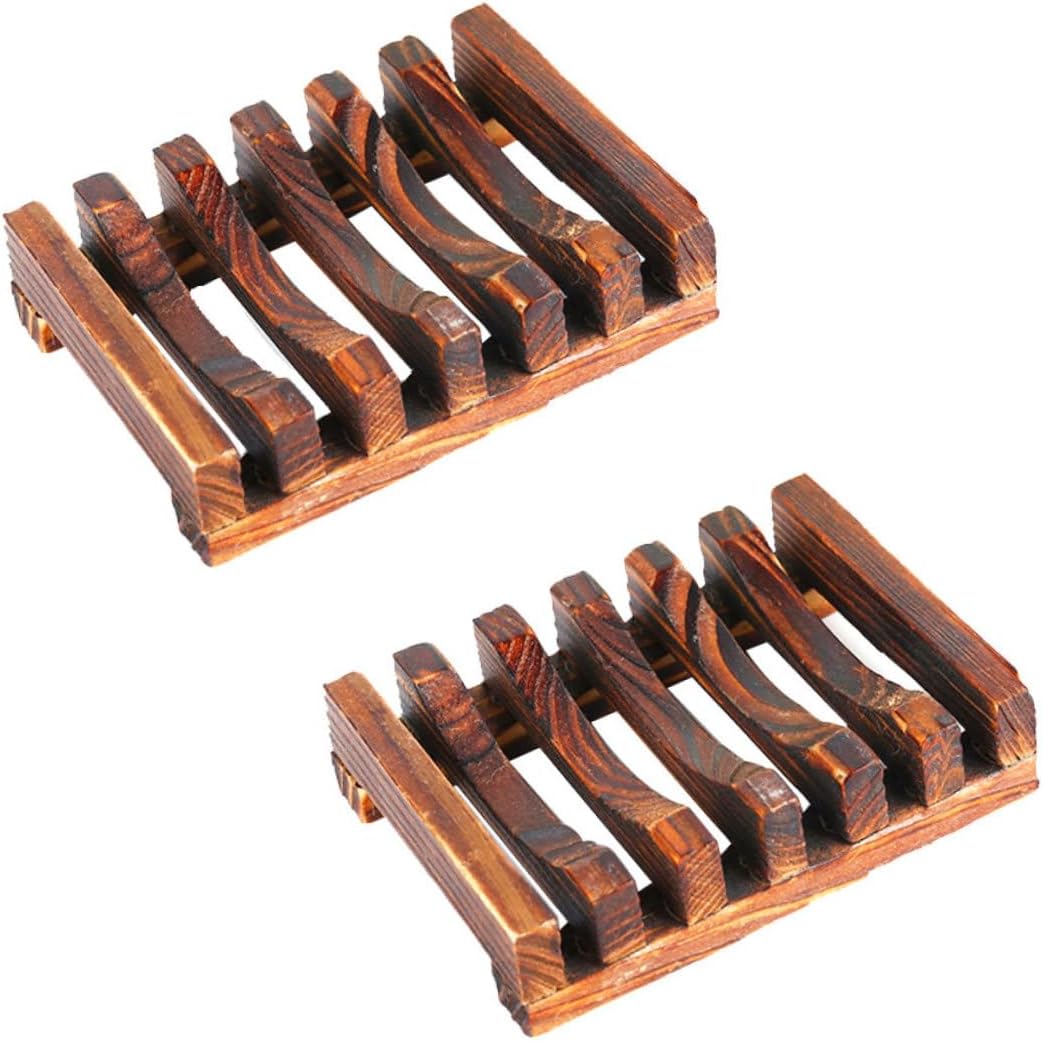 Garneck 2-Piece Effortlessly Dry Wooden Soap Holder with Drain ECO-Friendly Bathroom Kitchen Accessory