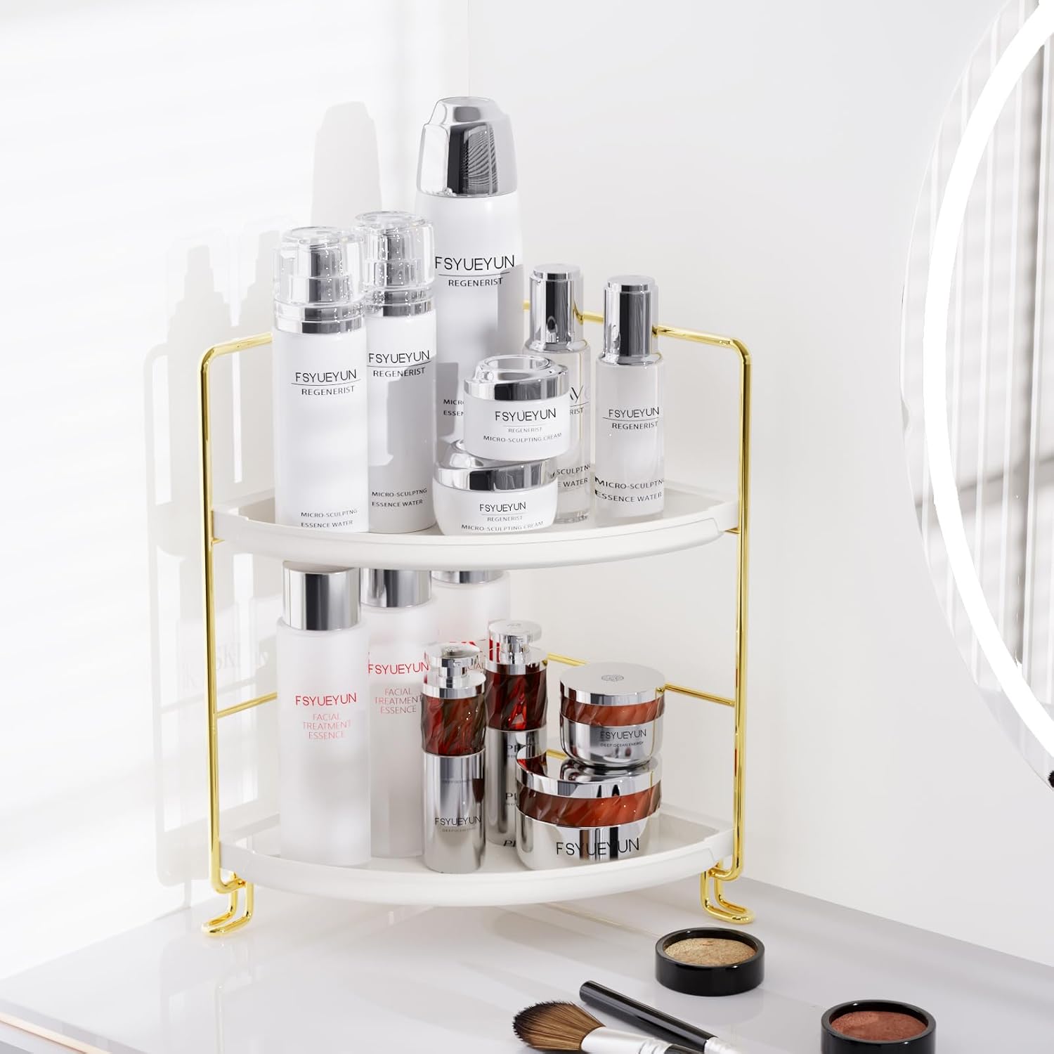 Sturdy Corner Organizer with 2 Tier Storage for Bath Space-Saving Vanity Organizer