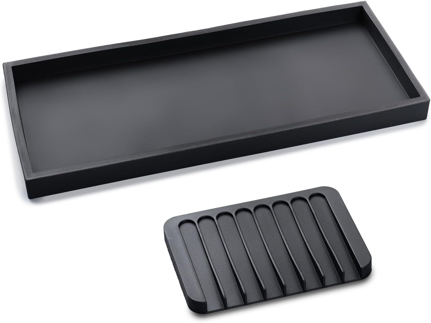 Silicone Vanity Tray with Soap Dish Set - 157 Silicone Tray for Bathroom Kitchen Counter Organizer