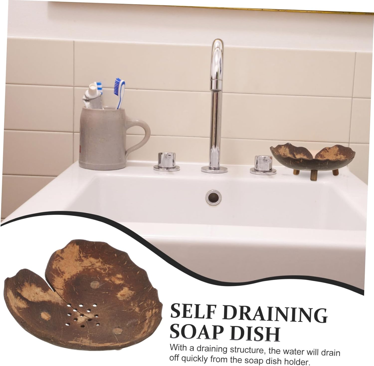 Healifty Coconut Shell Soap Dish Holder for Bathroom and Kitchen