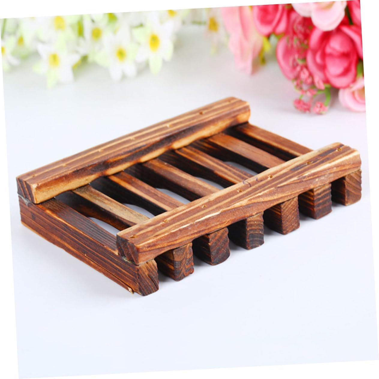 Garneck 2-Piece Effortlessly Dry Wooden Soap Holder with Drain ECO-Friendly Bathroom Kitchen Accessory