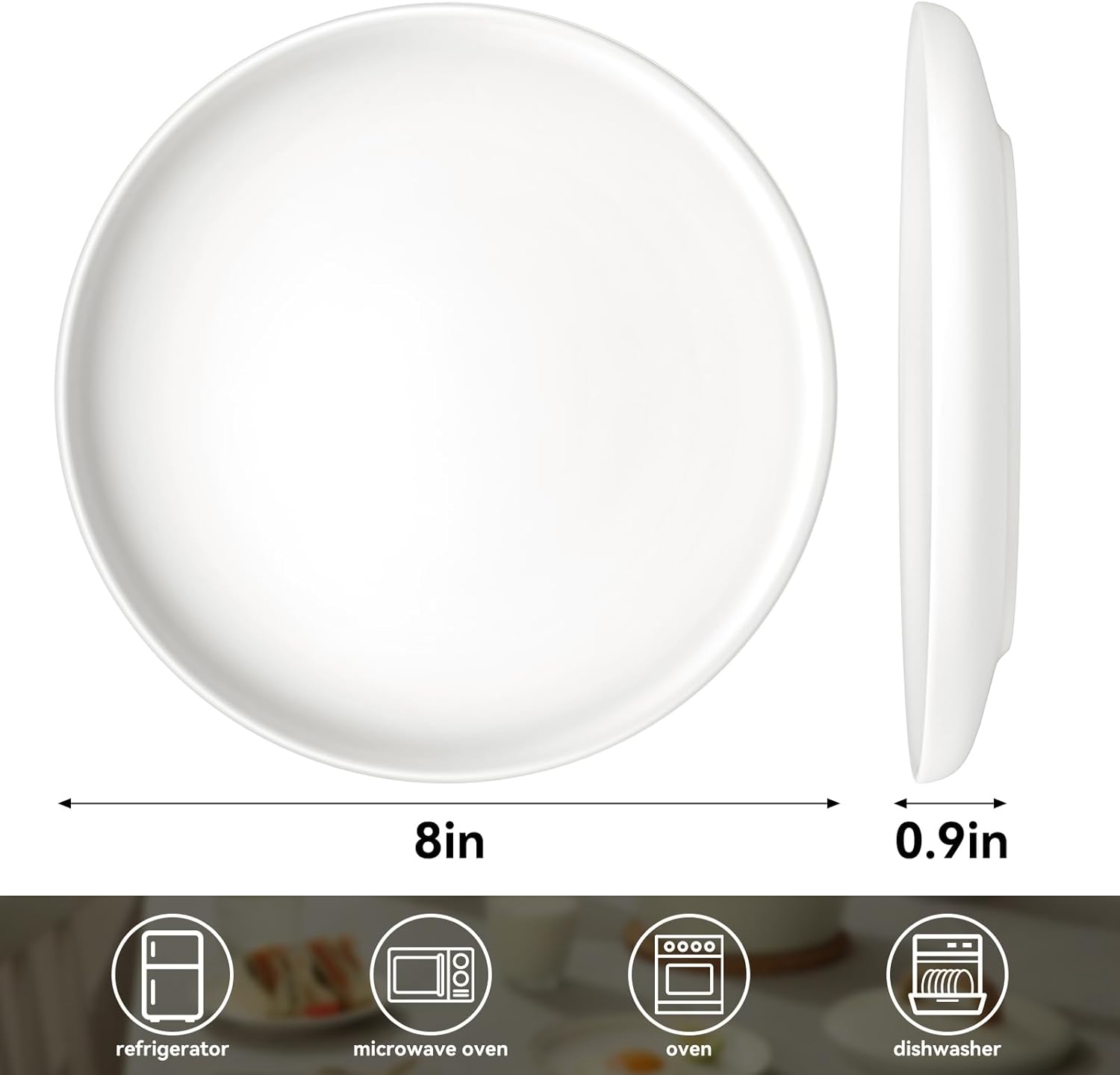 Sanyannis 8-Inch Matte Ceramic Dinner Plate Set for Kitchen Use