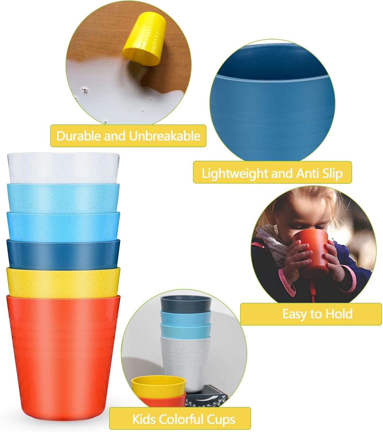 Eco-Friendly Wheat Straw Cups Reusable 8 Oz Plastic Set for Kitchen Durable BPA-Free